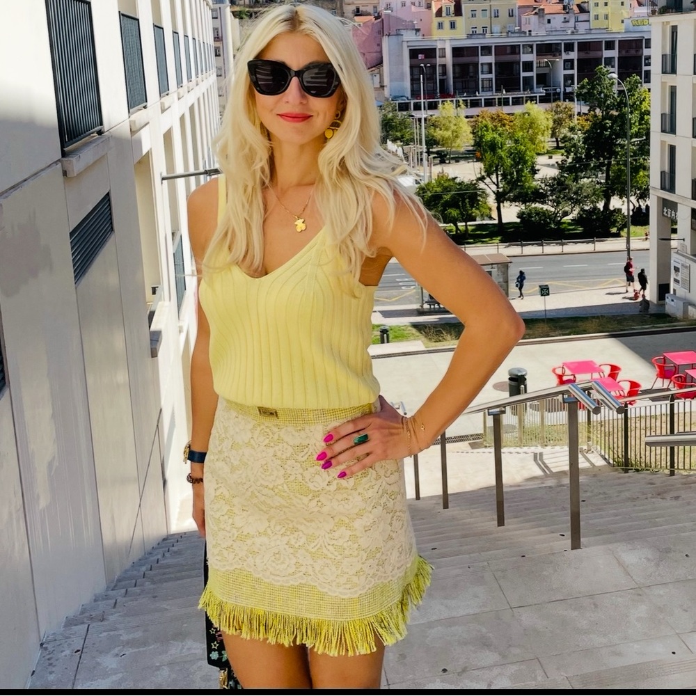 Yellow Ruffled Mini Pencil Skirt for Casual Wear